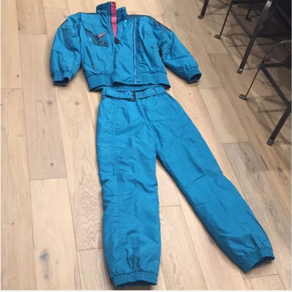 Kaelin Vintage 2 Piece Teal Ski Suit Size 6